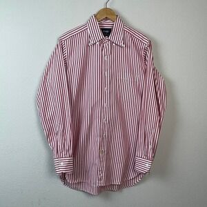 Drake's Button Down Shirt Mens 16 41 Red White Stripe OCBD Made in England
